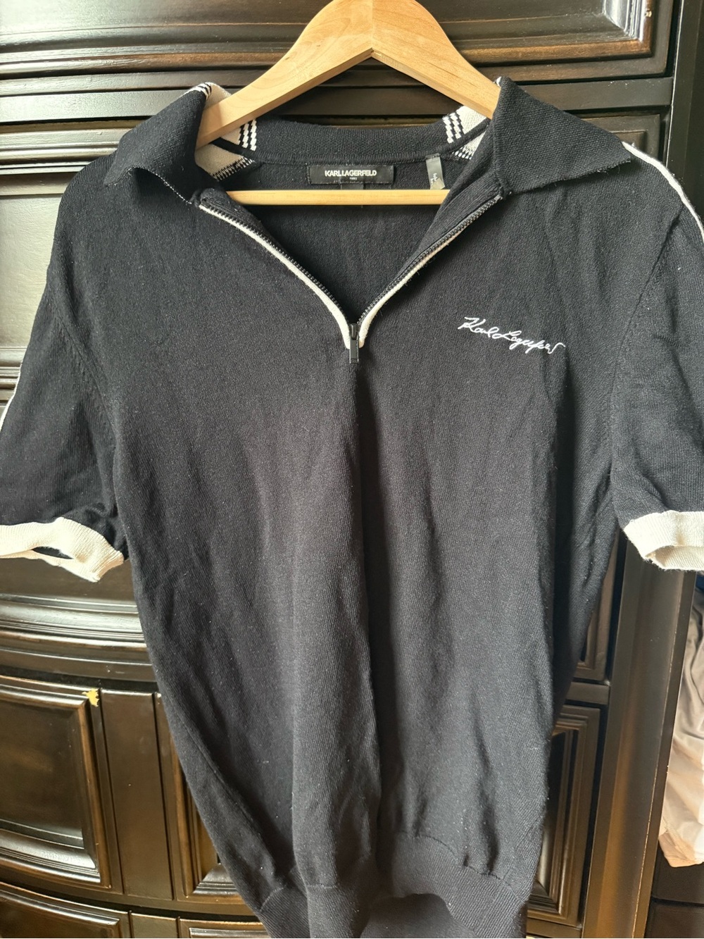 Karl Lagerfeld Black Polo with White Trim and Half-Zip